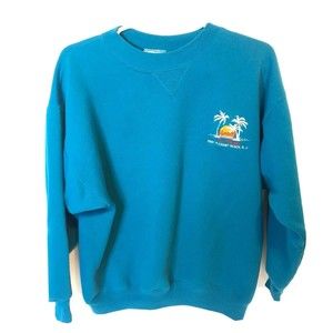 Vintage Martells Sea Breeze New Jersey, Teal Crewneck, L, Hanes Classic Tag, USA